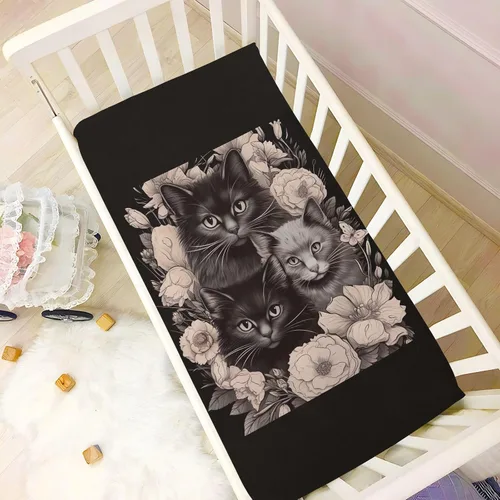 Miniatura 6 de Sábanas ajustables para cuna, gatos y flores, sábanas para cuna para niño y niña, sábanas de colchón para niños pequeños, sábana de juego 21216489