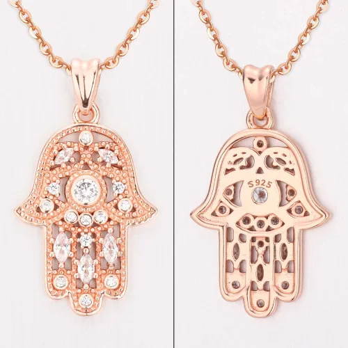 Miniatura 16 de Aniu Joyería de plata de ley 925 Hamsa de Fátima para mujer con circonita cúbica, viene con caja de regalo negra