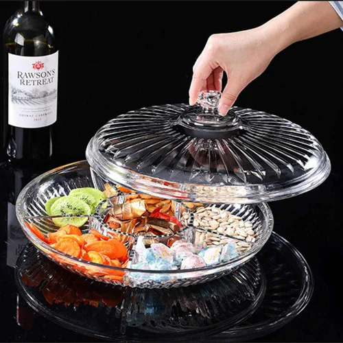 Miniatura 5 de Bandeja creativa de acrílico multifuncional para aperitivos con tapa, platos para servir frutas secas, nueces, dulces, frutas, 6 compartimentos