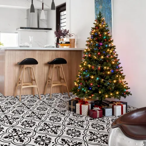 Miniatura 5 de Alow Azulejo de piso para despegar y pegar: 10 piezas de pisos de despegar y pegar en blanco y negro, impermeable, autoadhesivo, suelo de vinilo