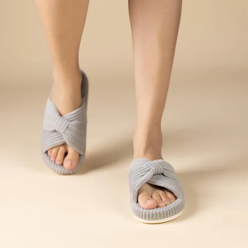 Miniatura 7 de Chantomoo Pantuflas para mujer, de espuma viscoelástica, para el dormitorio, con lazo de pana, con bandas cruzadas, cómodas, modernas, para regalo