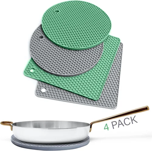 Salvamanteles de silicona para platos calientes, ollas, sartenes (paquete de 4) – Soportes para ollas resistentes al calor para alfombrillas de