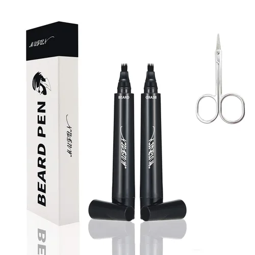 2 lápices de barba para hombres, a prueba de sudor, resistente al agua, de larga duración y acabado natural, con forma de reparación de bigote Negro