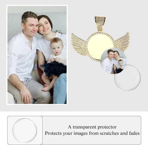 Miniatura 6 de MeMeDIY Colgante de imagen de memoria de hip hop personalizado para hombres y mujeres, grabado imagentextonombrefecha, foto personalizada, ala