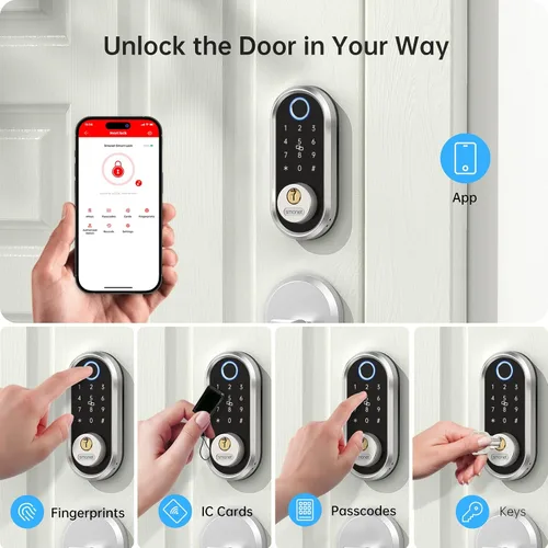 Miniatura 4 de Cerradura de seguridad inteligente, cerrojo electrónico de huellas dactilares SMONET con teclado, entrada sin llave Bluetooth, teclado digital