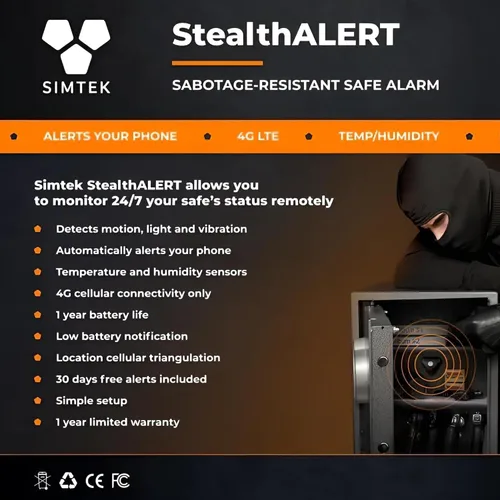 Miniatura 5 de Simtek Sensor StealthALERT para monitoreo de armas y almacenamiento, sistema de seguridad con aplicación