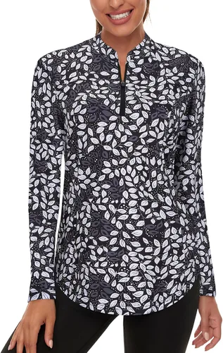 Misyula - Camisetas de golf para mujer, con cremallera de 14, protección solar, secado rápido, tenis, correr, atletismo, entrenamiento
