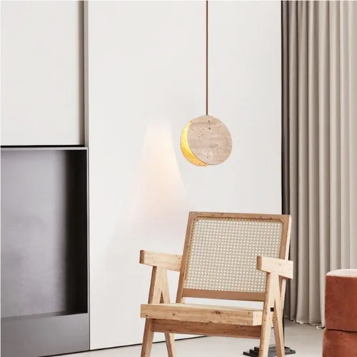 Miniatura 3 de Farmhouse Pendant Lights Fixtures Mini Natural Yellow Travertine Hanging Lamp Japanese Wabi-Sabi Height Adjustable Chandelier for Living Room