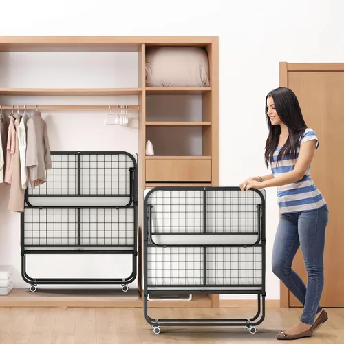 Miniatura 8 de Cama plegable de 75 x 38 pulgadas con colchón para adultos, cama plegable portátil con colchón de espuma viscoelástica y marco súper fuerte