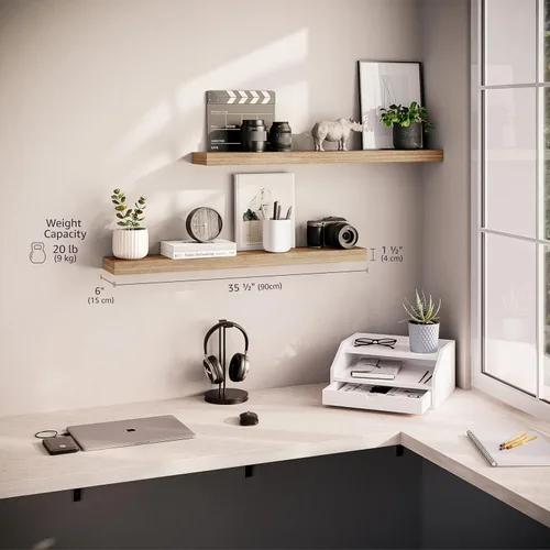 Miniatura 3 de Ballucci - Estantes flotantes, juego de estantes de pared de madera de 36" con soportes invisibles para baño, sala de estar, dormitorio, cocina