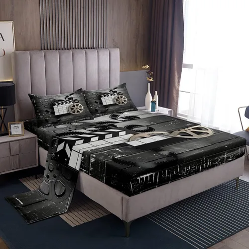 Miniatura 17 de Homewish Juego de sábanas de música de piano, tamaño Queen, juego de ropa de cama de notas musicales de 4 piezas para decoración de habitación