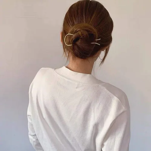 Miniatura 3 de HYFEEL Horquilla de metal para el cabello, 4.6 pulgadas, simple, en forma de U, palillos de pelo updo de aleación chapada en oro de 2 puntas, pinzas