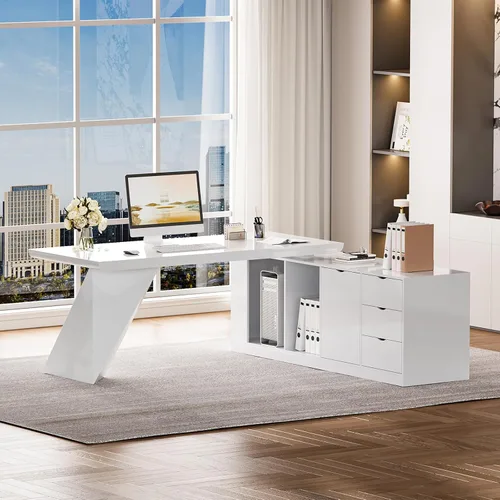 Miniatura 14 de homary Juego de escritorio ejecutivo moderno en forma de L de 70.9 pulgadas, escritorio de oficina en casa con silla ejecutiva de oficina en casa