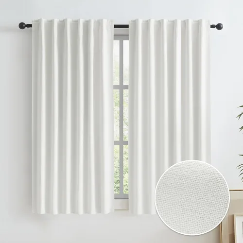 Miniatura 42 de Paneles de cortinas de ventana 100% opacas, con trabillas traseras, bolsillo para barra, gancho, cinturón, aspecto plisado, cortinas para sistema