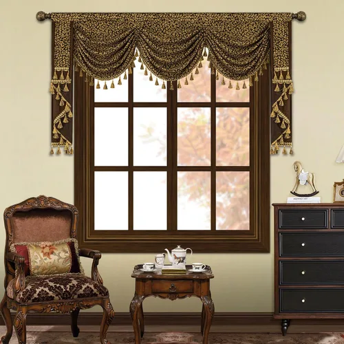 Miniatura 17 de Loom and Mill Cenefas de Cascada de Lujo para Ventanas, Elegante Cenefa de Cortinas Gruesas de Jacquard con Borlas para Sala de Estar, Dormitorio