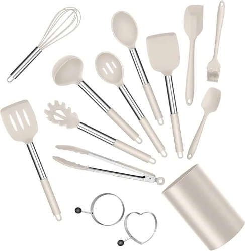 Miniatura 18 de E-far - Juego de utensilios de cocina de silicona, juego de 30 utensilios de cocina con soporte, espátulas de cocina resistentes al calor, cucharón