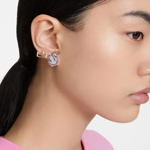 Miniatura 5 de SWAROVSKI Pop Swan Pierced Stud Earrings with Swarovski Swan Motif, Pink and Clear Crystals