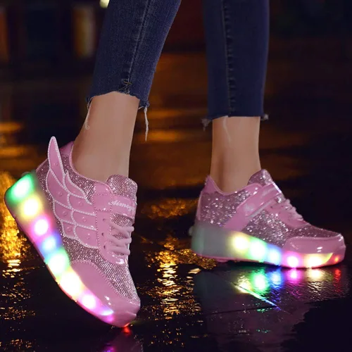 Miniatura 4 de Nsasy - Zapato deportivo para niña con ruedas para patinar y luces. Tenis deportivo con luces Led para niñas, regalo navideño para niños, rosado