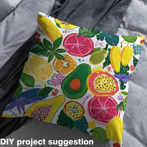 Miniatura 4 de Feelyou Tela de Dibujos Animados de Frutas por el Patio, Tela con Diseño Temático de Frutas Tropicales para Sillas y Proyectos de Bricolaje