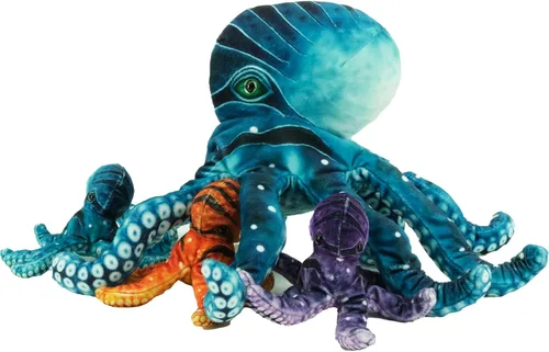 Peluche de pulpo, pulpo impreso marino de 11 pulgadas con 3 bebés, suave y lavable, juguete marino de peluche para decoración del hogar, regalo