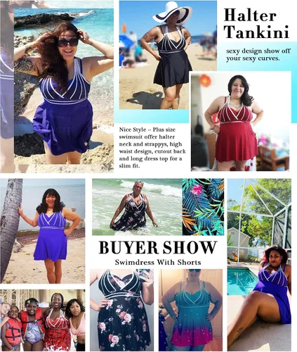 Miniatura 4 de Lalagen Traje de baño halter para mujer, talla grande, conjunto de tankini de dos piezas.