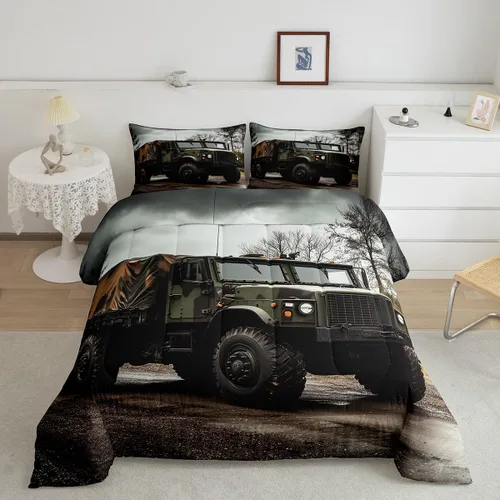 Miniatura 2 de Juego de edredón de camión militar, edredón de camuflaje para niños y adolescentes, juego de ropa de cama de transporte de tropas militares, edredón