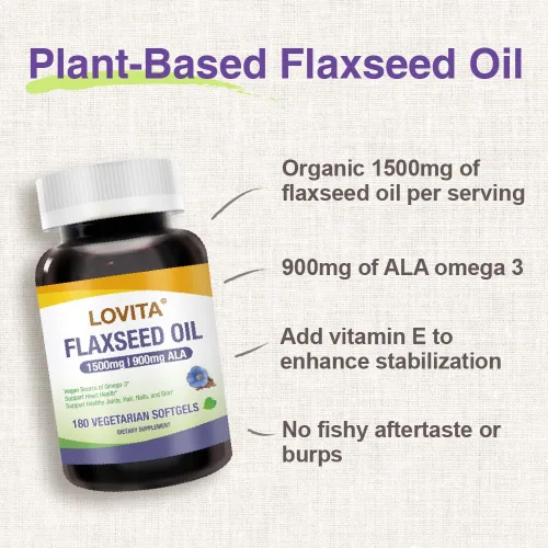 Miniatura 3 de LOVITA Aceite de linaza vegano 1500 mg, 900 mg ALA, 180 cápsulas blandas Cold-Pressed Omega 3-6-9, Plant-Based, Fish-Free, No Fishy Burps, cGMP