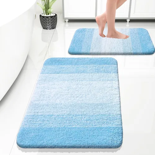 Miniatura 58 de OLANLY Juego de 2 alfombras de baño de microfibra suave y absorbente, antideslizantes, se pueden lavar y secar a máquina, alfombras de baño peludas