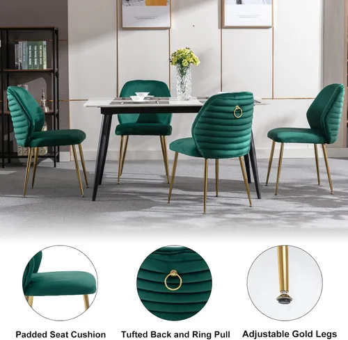 Miniatura 5 de Juego de 2 sillas de comedor tapizadas, modernas de terciopelo de mediados de siglo con respaldo de ala y patas de metal dorado, cómoda silla