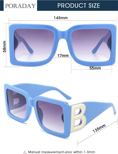 Miniatura 59 de PORADAY Gafas de sol cuadradas grandes de moda para mujeres y hombres, marco grueso negro de lujo, gafas de sol modernas con montura grande