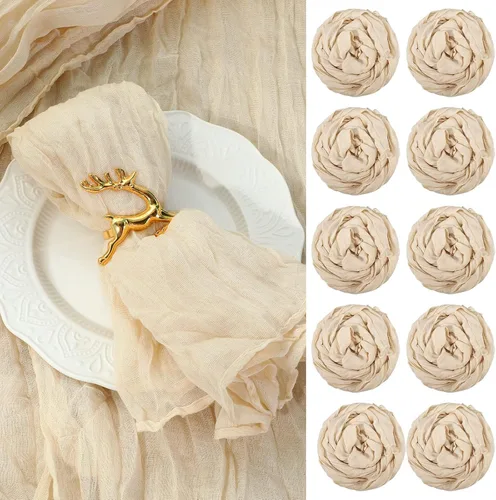 Mixweer 100 servilletas de gasa de 19.7 x 19.7 pulgadas con decoración arrugada para el hogar, boda, baby shower, decoración de mesa rústica (beige)