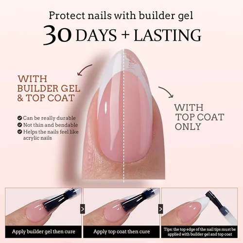 Miniatura 4 de BTArtboxnails XCOATTIPS - Uñas a presión con punta francesa blanca, color rosa, cuadradas, largas, uñas postizas acrílicas removibles por remojo