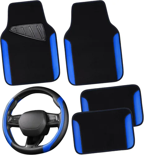 Miniatura 17 de CAR PASS Funda para volante de cuero sintético y alfombrillas impermeables para auto, combo universal para el 95 % de sedanes, SUV, vehículos, Rojo
