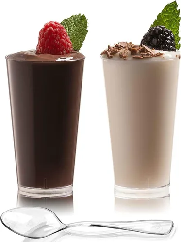Miniatura 6 de zappy 50 vasos desechables de plástico para pared recta, vasos de postre transparentes y cucharas de degustación, vasos para postres y aperitivos