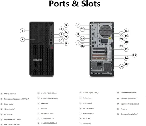 Miniatura 8 de Lenovo ThinkStation P2 Tower PC AI de escritorio, Intel Core Ultra 5 225, DDR5 de 16 GB, SSD de 512 GB, Wi-Fi 7, compatible con 3 pantallas 4K