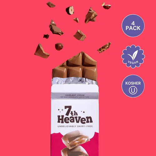 Miniatura 3 de 7th Heaven, Barras veganas de chocolate con leche de avena: crema de avellana (3.5 oz - paquete de 4), chocolate saludable, regalo perfecto de San