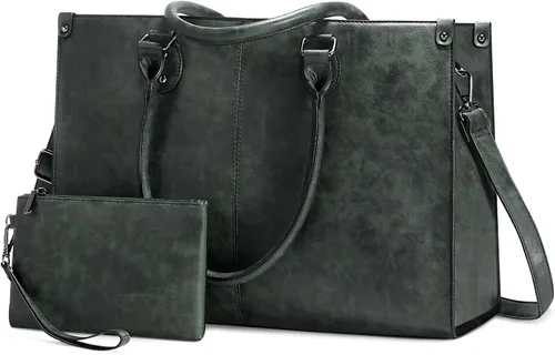 Miniatura 24 de LOVEVOOK Bolsa de mano para laptop para mujer, 15.6 pulgadas, de gran capacidad, de cuero vintage, impermeable, con bolso de mano, regalo ideal