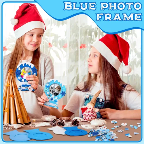 Miniatura 5 de Ferraycle 232 Piezas Kit de Manualidades de Marcos de Fotos DIY de Invierno 32 Piezas de Marcos de Fotos de Nieve con 200 Calcomanías para Decorar