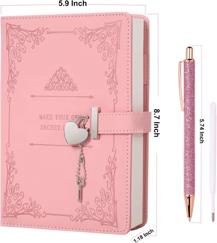 Miniatura 3 de Diario con candado en forma de corazón con bolígrafo, tamaño A5, cuero PU suave, diario con cierre, planificador personal, cuaderno de escritura