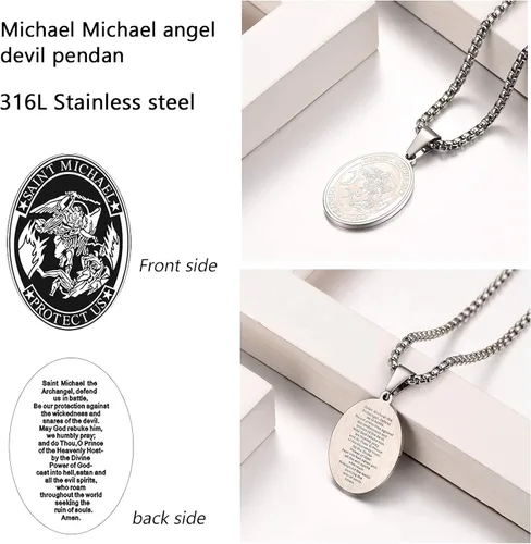 Miniatura 3 de Collar para hombre y mujer personalizado de San Miguel San Cristofer de acero inoxidable chapado en oro de 18K redondo ovalado colgante de escudo