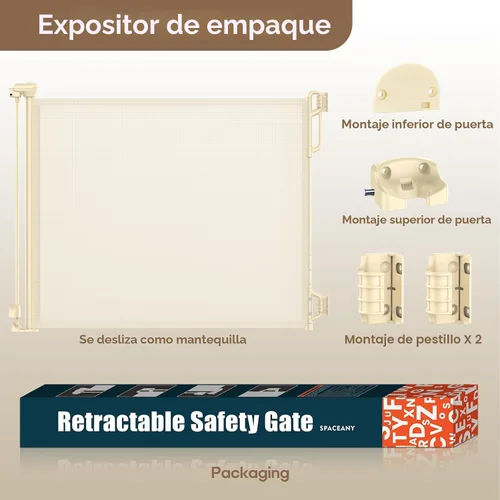 Miniatura 7 de SPACEANY Puerta retráctil de seguridad para bebés o puerta de malla para perros, puerta retráctil de malla portátil duradera, fácil de usar