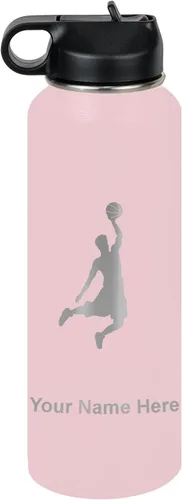 Miniatura 18 de LaserGram Botella de agua personalizada, hombre haciendo slam dunk de baloncesto, de acero inoxidable, de doble pared con aislamiento al vacío