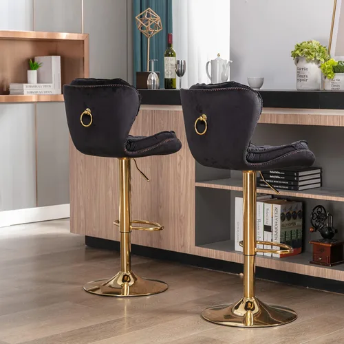 Miniatura 9 de Taburetes de bar de terciopelo, modernos taburetes giratorios de altura ajustable, sillas de mostrador de 360 grados con respaldo y base de metal