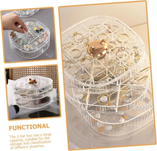 Miniatura 8 de Caja organizadora de joyas apilable transparente con múltiples compartimentos, contenedor de almacenamiento de joyas para aretes, collares