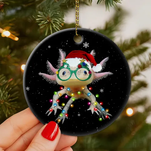 Miniatura 5 de Hyturtle Adorno de Navidad para los amantes de los ajolotes – Ajolote con sombrero, adorno de cerámica de Navidad – Lindo regalo para amantes