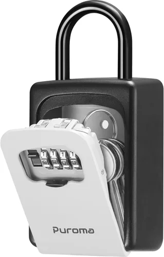 Miniatura 12 de Puroma Caja de Seguridad, Caja de Seguridad Grande con Llave, Código de Combinación Reiniciable, Caja de Seguridad Portátil para Montaje en Pared