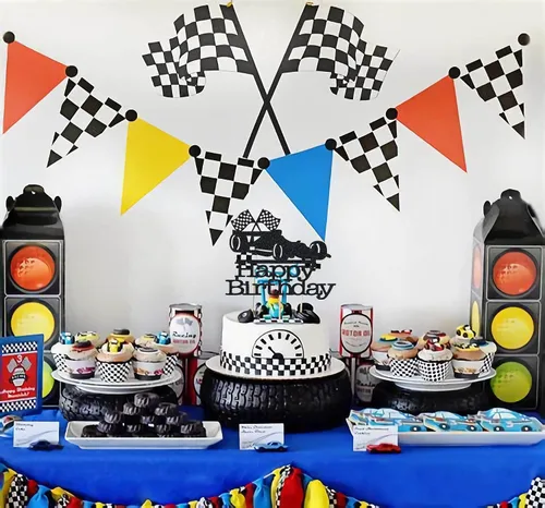 Miniatura 5 de Decoración para pastel de auto de carreras, decoración de pastel de cumpleaños con purpurina negra, decoración de pastel de fiesta de feliz