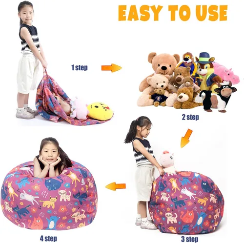 Miniatura 5 de LOLOMLO Funda para puf de almacenamiento de animales de peluche, para niños, mantas, toallas, puf (solo funda), sofá de lona con cremallera YKK