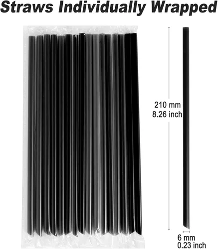 Miniatura 2 de [Envueltas individualmente] 1000 popotes de plástico desechables negros, 8.25 pulgadas de largo y 0.23 pulgadas de diámetro, pajitas a granel
