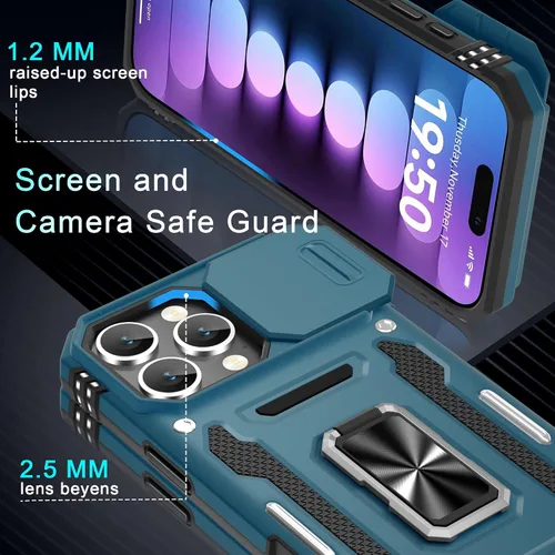 Miniatura 317 de DEERLAMN Funda para iPhone Xs Max con funda deslizante para cámara + protector de pantalla, soporte giratorio de anillo de grado militar a prueba